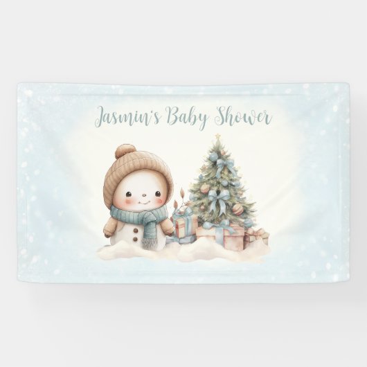  Sneeuwman Blue Christmas Boy Baby shower Spandoek (Horizontaal)