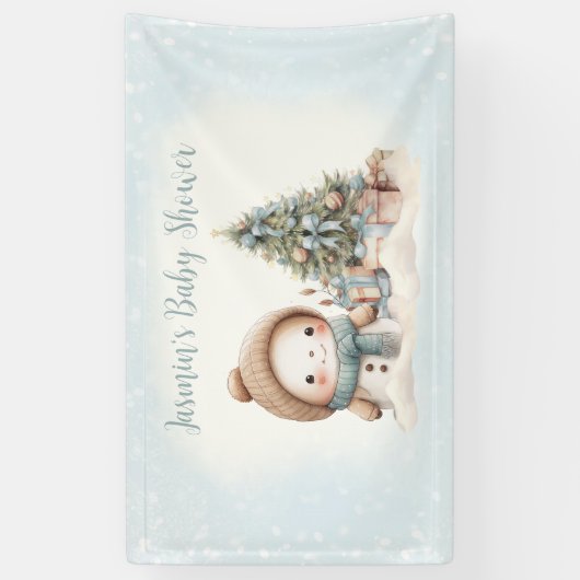  Sneeuwman Blue Christmas Boy Baby shower Spandoek (Verticaal)