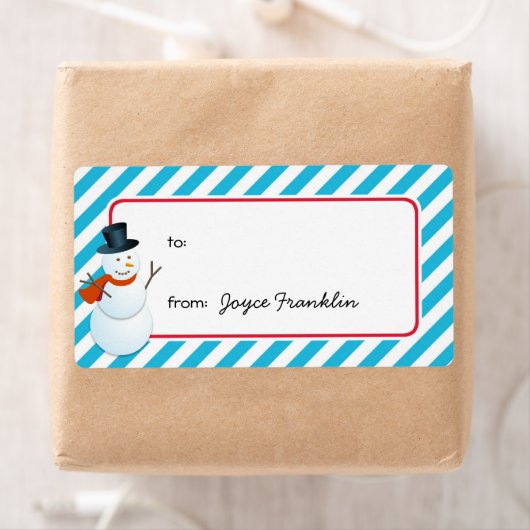 Sneeuwman blue strepen, aangepast aan label met ca (Insitu)