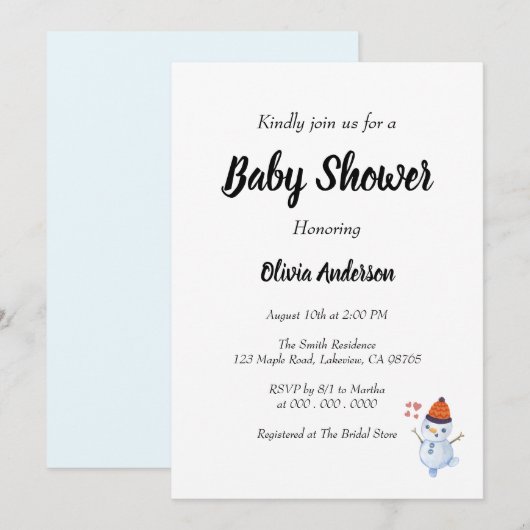 Sneeuwman Boho Baby shower Uitnodiging (Voorkant / Achterkant)