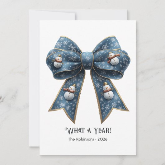 Sneeuwman Boog Jaaroverzicht Plat Vakantiefoto Feestdagenkaart (Voorkant)