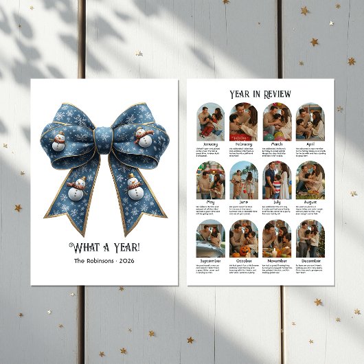 Sneeuwman Boog Jaaroverzicht Plat Vakantiefoto Feestdagenkaart