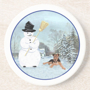 Sneeuwman bouwen zandsteen onderzetter