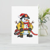 Sneeuwman Brandweerman Kerstmis 2026 Grappige Fees Kaart (Staand voorkant)