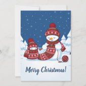 Sneeuwman Breiend Kerstsjaal Feestdagenkaart (Voorkant)