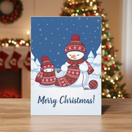 Sneeuwman Breiend Kerstsjaal Feestdagenkaart