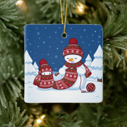 Sneeuwman Breiend Kerstsjaal Keramisch Ornament (Boom)