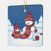 Sneeuwman Breiend Kerstsjaal Keramisch Ornament (Links)