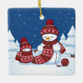 Sneeuwman Breiend Kerstsjaal Keramisch Ornament (Voorkant)