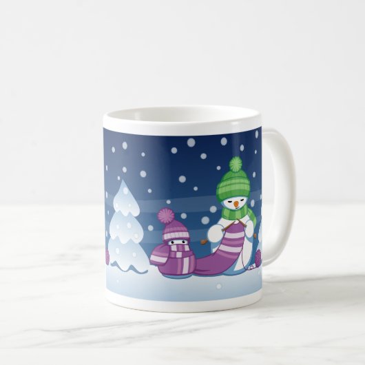 Sneeuwman Breiend Kerstsjaal Koffiemok (Voorkant rechts)