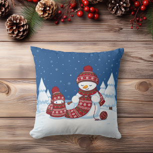 Sneeuwman Breiend Kerstsjaal Kussen