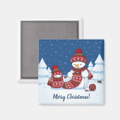 Sneeuwman Breiend Kerstsjaal Magneet (Voorkant / Achterkant)