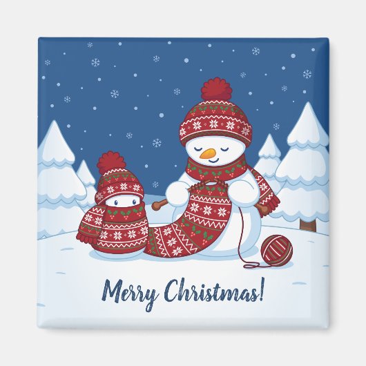 Sneeuwman Breiend Kerstsjaal Magneet (Voorkant)
