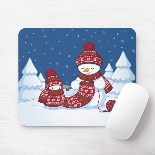 Sneeuwman Breiend Kerstsjaal Muismat (Met muis)