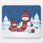 Sneeuwman Breiend Kerstsjaal Muismat (Voorkant)
