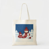Sneeuwman Breiend Kerstsjaal Tote Bag (Voorkant)