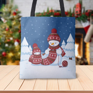 Sneeuwman Breiend Kerstsjaal Tote Bag