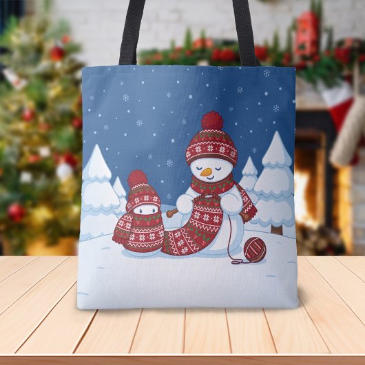 Sneeuwman Breiend Kerstsjaal Tote Bag