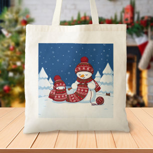 Sneeuwman Breiend Kerstsjaal Tote Bag