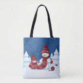Sneeuwman Breiend Kerstsjaal Tote Bag (Voorkant)