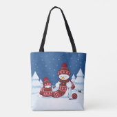 Sneeuwman Breiend Kerstsjaal Tote Bag (Achterkant)