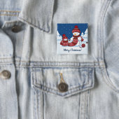 Sneeuwman Breiend Kerstsjaal Vierkante Button 5,1 Cm (In situ)