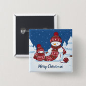 Sneeuwman Breiend Kerstsjaal Vierkante Button 5,1 Cm (Voorkant /achterkant)