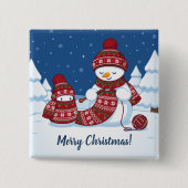 Sneeuwman Breiend Kerstsjaal Vierkante Button 5,1 Cm (Voorkant)
