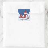 Sneeuwman Breiend Kerstsjaal Vierkante Sticker (Tas)