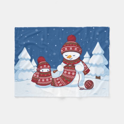 Sneeuwman Breiende Kerstsjaal Fleece Deken (Voorkant (Horizontaal))