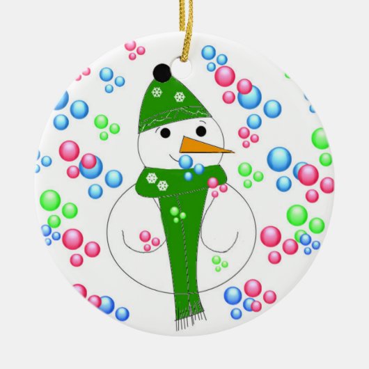 Sneeuwman Bubbel Mania Keramisch Ornament (Voorkant)