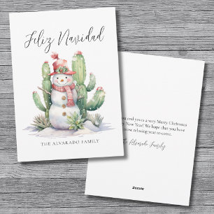 Sneeuwman Cactus Kerstmis Feliz Navidad Feestdagenkaart