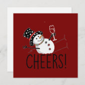 Sneeuwman Cheers Wijn Kerstmis Grappig Kerstmis Wi Feestdagenkaart (Voorkant / Achterkant)