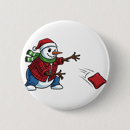 Sneeuwman Cornhole Kerstmis 2026 Vakantie Tailgate Ronde Button 5,7 Cm (Voorkant)