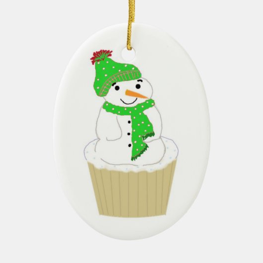 Sneeuwman Cupcake Keramisch Ornament (Voorkant)