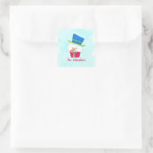 Sneeuwman Cupcake Naam Gepersonaliseerde Dessert F Vierkante Sticker (Tas)