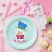 Sneeuwman Cupcake Naam Persoonlijk Feestje Dessert Papieren Bordje (Feest)