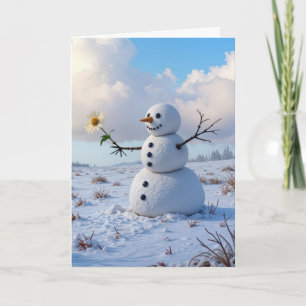 Sneeuwman die aan jou denkt met een witte margriet kaart