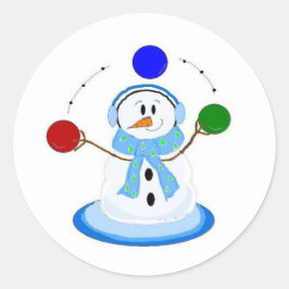 Sneeuwman die ballen gooit ronde sticker