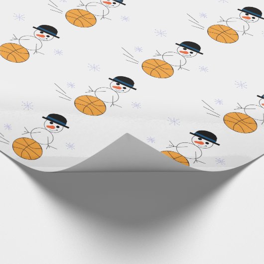Sneeuwman die basketbal speelt cadeaupapier (Hoek)