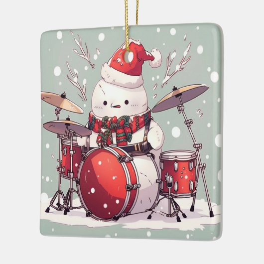 Sneeuwman die de Drums speelt Keramisch Ornament (Links)