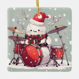 Sneeuwman die de Drums speelt Keramisch Ornament