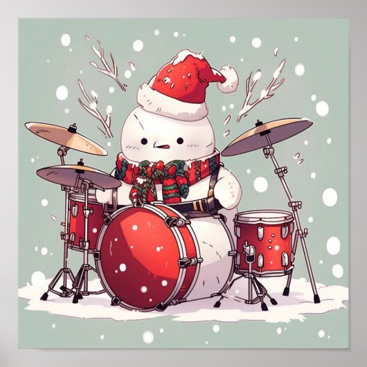 Sneeuwman die de Drums speelt Poster (Voorkant)
