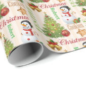 Sneeuwman die de naam Schattige Christmas Boy's he Cadeaupapier (Rol Hoek)
