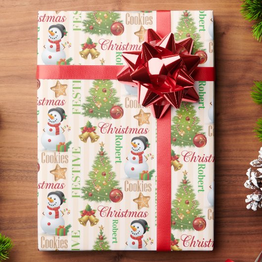 Sneeuwman die de naam Schattige Christmas Boy's he Cadeaupapier