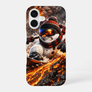 Sneeuwman die een actieve vulkaan af dendert iPhone 16 hoesje
