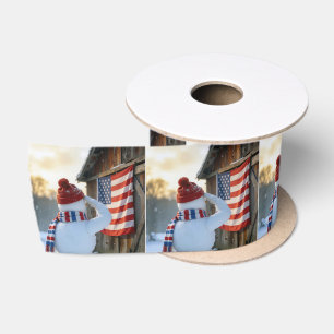 Sneeuwman die een Amerikaanse vlag groet Satijnen Lint