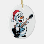 Sneeuwman die elektrische gitaar speelt Sinterklaa Keramisch Ornament (Rechts)