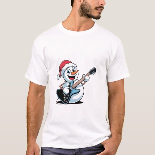 Sneeuwman die elektrische gitaar speelt Sinterklaa T-shirt (Voorkant)