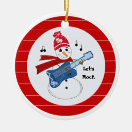 Sneeuwman die elektrische rockgitaar speelt keramisch ornament